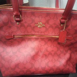 Red coach signature tote and wallets set